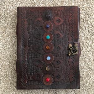 Antique leather journal with jeweled front
